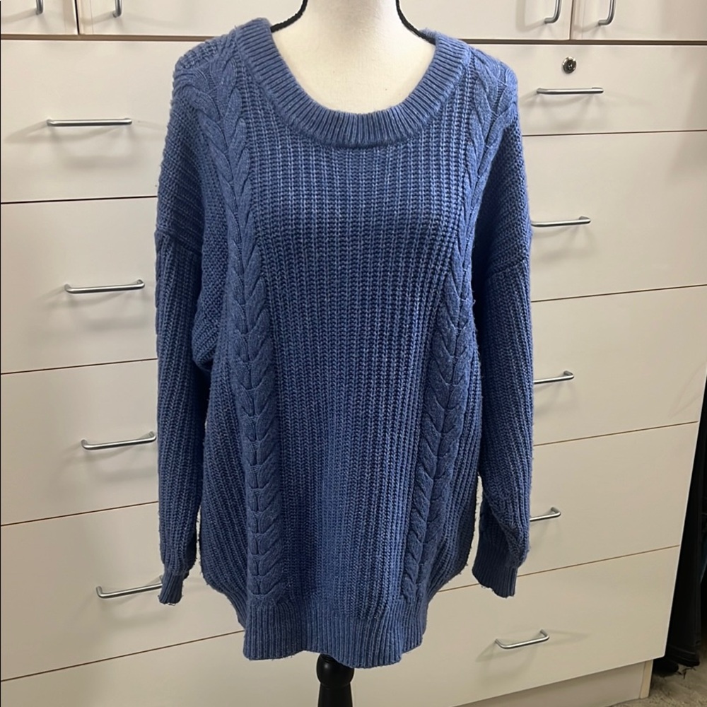 Blue Cable Knit Women's Sweater